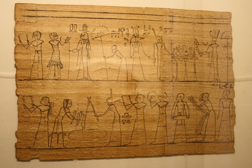 Papiro con cerimonia di fondazione e musicisti, 945-715 a.C.? (XX dinastia); Parigi, Museo del Louvre